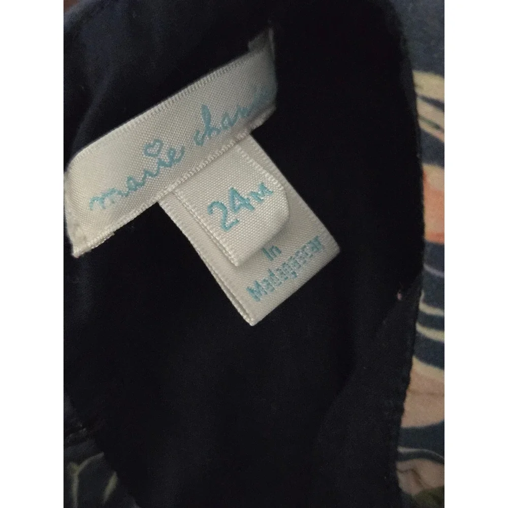 Marie Chantal Floral Dress Girl's 24M Peter Pan Collar‎ Velvet Trim Navy